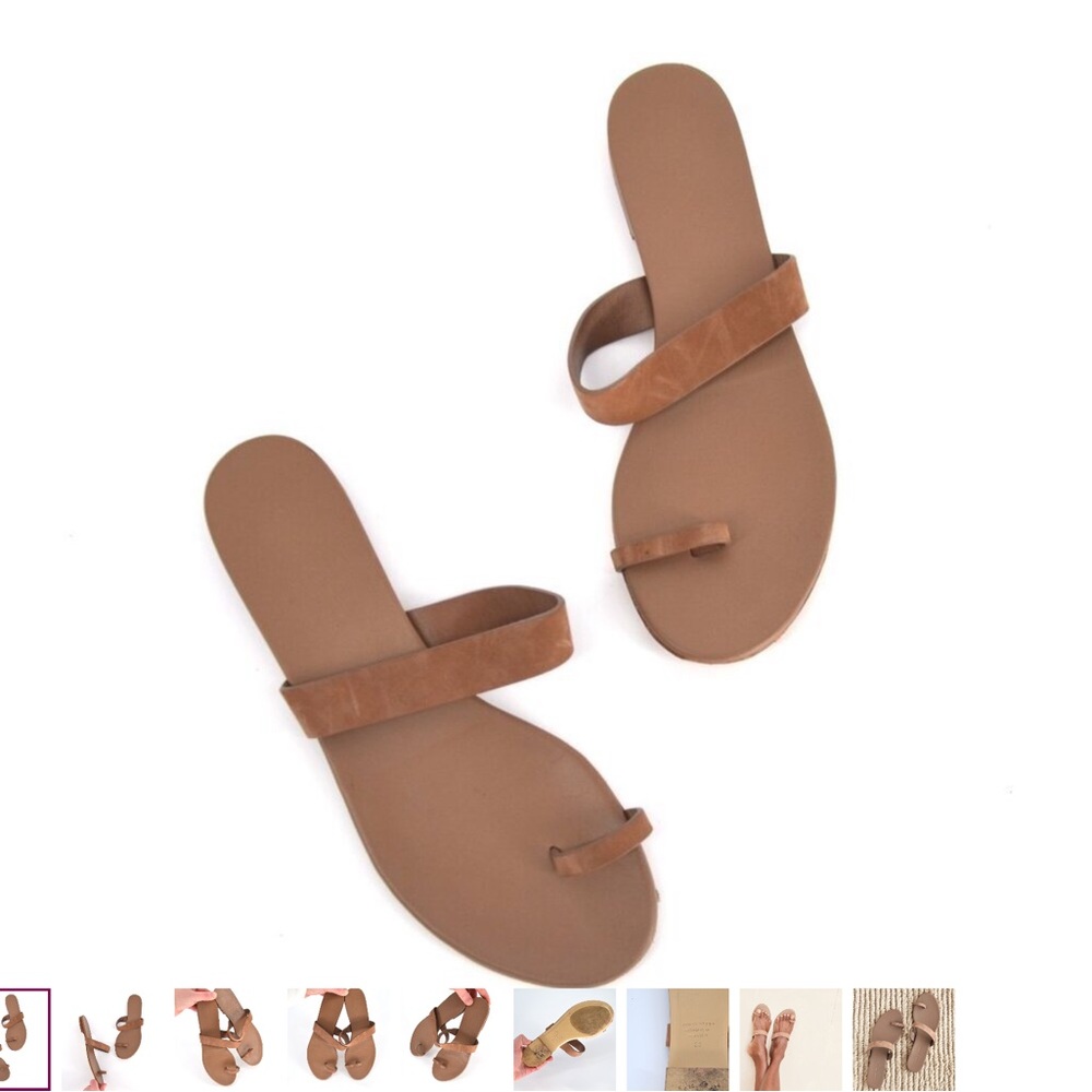 Jenni Kayne Oiled Leather Strap Sandals Toe Post Flats in Tan Women's 38 US 7.5